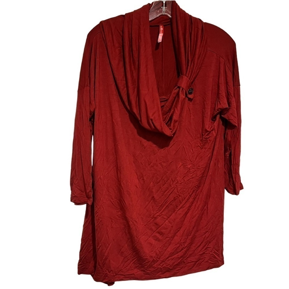 Ruby Ribbon Cowl Neck Tunic Brick Red M/L O